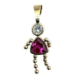 14K Gold Ruby Birthstone Girl Charm July Pink Red CZ Articulating Legs Arms